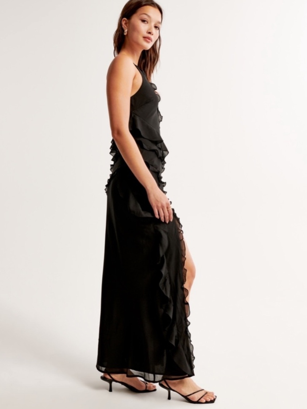 Abercrombie & Fitch Black Ruffle Tiered Slit Maxi Dress - Picture 3 of 11